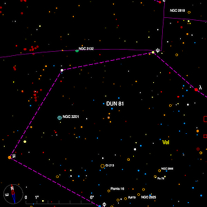 Thumbnail image of a finder chart for the double star DUN 81 in Vela