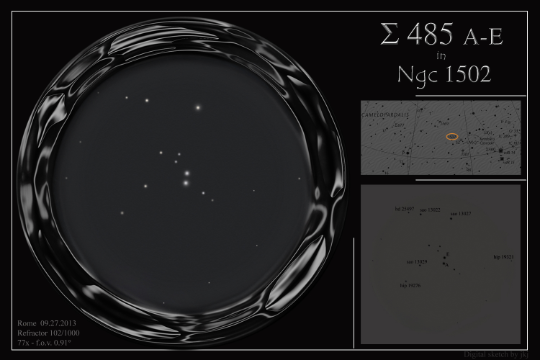 Sketch of NGC1502 and STF 485 in Camelopardalis by Roberto Chiericoni