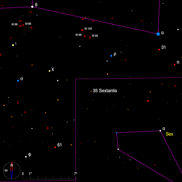 Image of a finder chart for the double star 35 Sextantis in Sextans