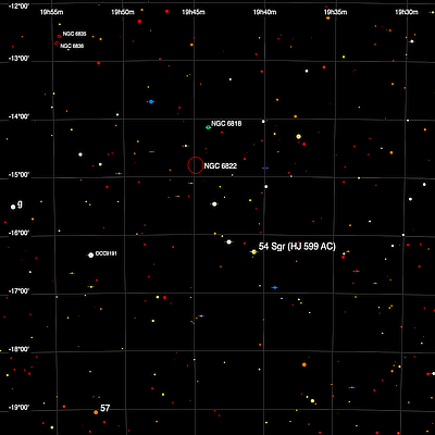 A finder chart for the double star 54 Sgr in Sagittarius