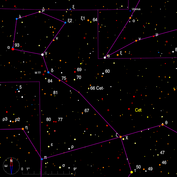 Image of a finder chart for the double star 66 Cet in Cetus