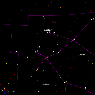 Finder chart for the double star Castor (α Gemini)