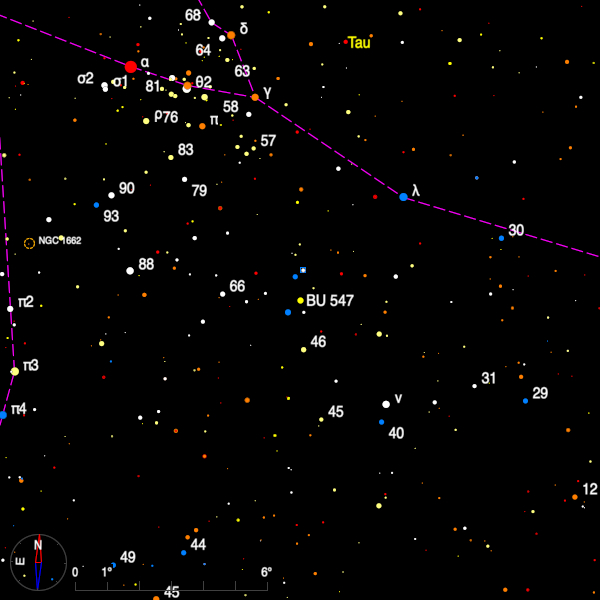 Image of a finder chart for the double star BU 547 in Taurus
