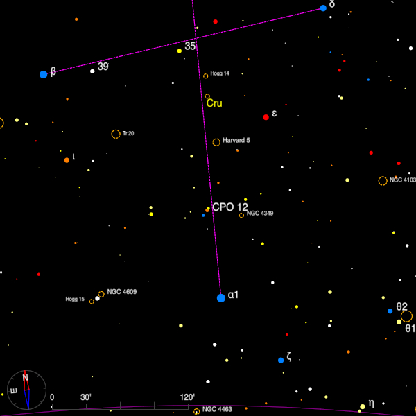 Image of a finder chart for the double star CPO 12 in Crux