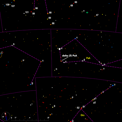 Finder chart for the double star delta PsA in Piscis Austrinus