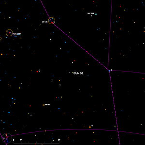 Tiny finder chart for the double star DUN 38 in Puppis