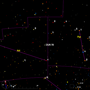 Thumbnail image of a finder chart for the double star DUN 78 in Antlia Thumbnail image of a finder chart for the double star DUN 78 in Antlia