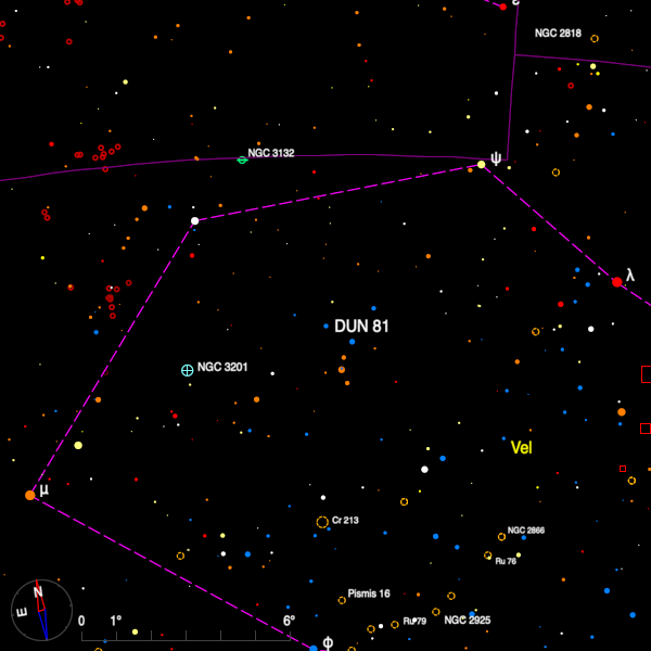 Image of a finder chart for the double star DUN 81 in Vela