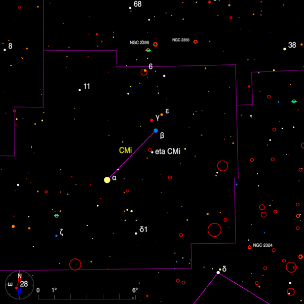 Image of a finder chart for the double star eta Canis Minoris