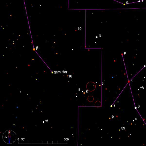 Image of a finder chart for the double star gamma Herculis in Hercules