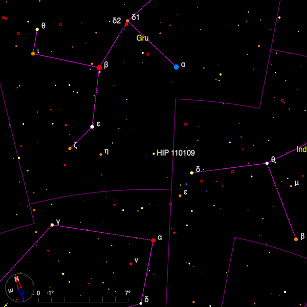 Image of a finder chart for the double star HIP 110109 in Grus