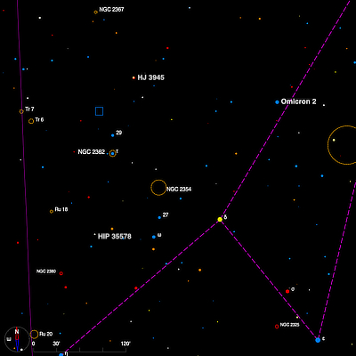 Finder chart for the double star HJ 3945 in Canis Major