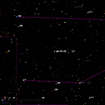 Finder chart for the double star phi Virginis in Virgo Finder chart for the double star phi Virginis in Virgo