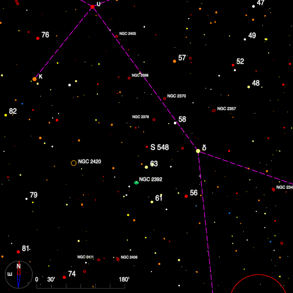 Image of a finder chart for the double star S 548 in Gemini