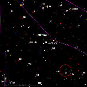 Thumbnail image of a finder chart for the double star STF 1108 in Gemini