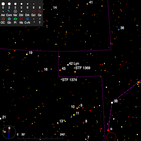 Image of a finder chart for the double star STF 1374 in Leo Minor