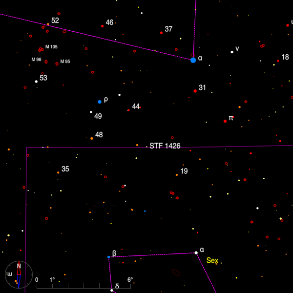 Image of a finder chart for the double star STF 1426 in Leo