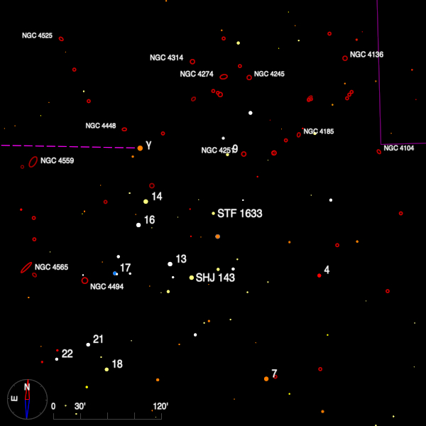 Image of a finder chart for the double star STF 1633 in Coma Berenices