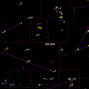 Thumbnail image of a finder chart for the double star STF2744 in Aquarius Thumbnail image of a finder chart for the double star STF2744 in Aquarius