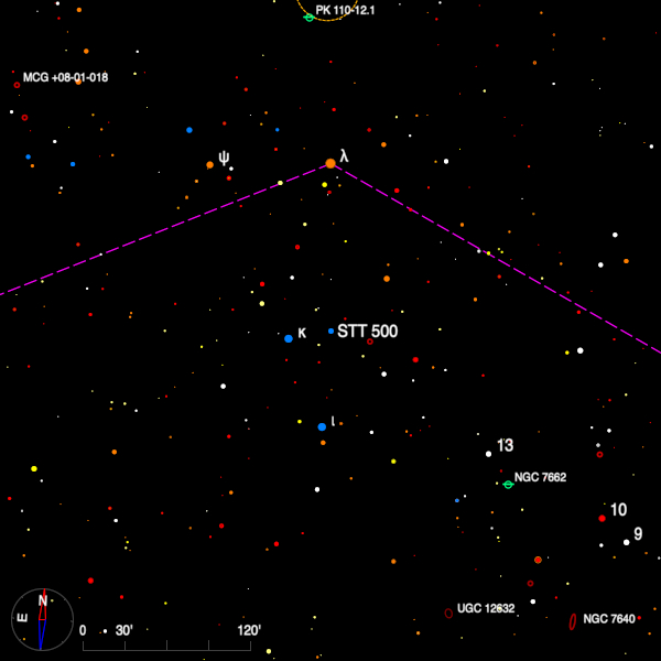 Image of a finder chart for the double star STT 500 in Andromeda