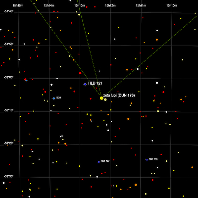 A finder chart for the double stars zeta Lupi (DUN 176) and HLD 121 in Lupus