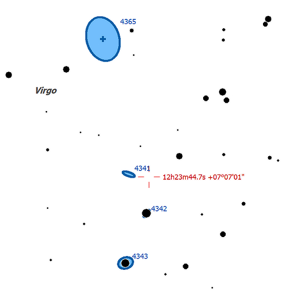 Observation chart of the area around NGC 4365 in Virgo