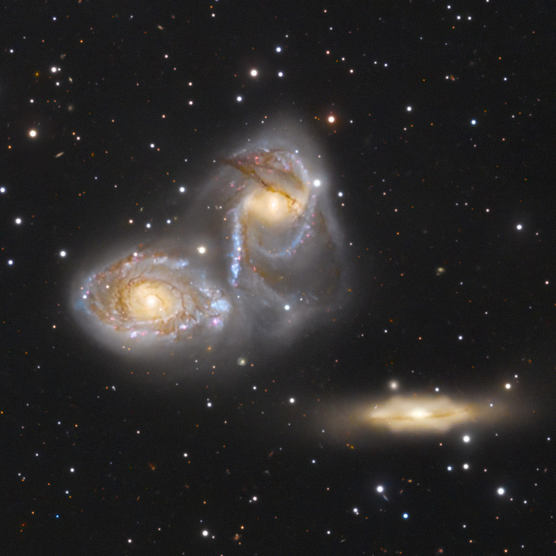 Interacting galaxies NGC 6769, NGC 6770 and NGC 6771 in Pavo courtesy of Adam Block/Telescope Live