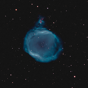 A detailed narrowband image of the planetary nebula Jones 1 in Pegasus courtesy of Peter Goodhew.