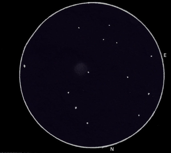 A sketch of Messier 97 (NGC 3587) by Patrick Maloney through his 4.5-inch newtonian telescope in 1979.