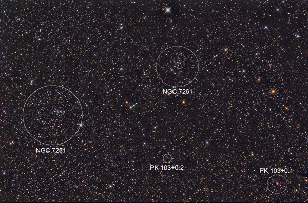 An image of open clusters NGC 7281 and NGC 7261 provided by Gregg L. Ruppel