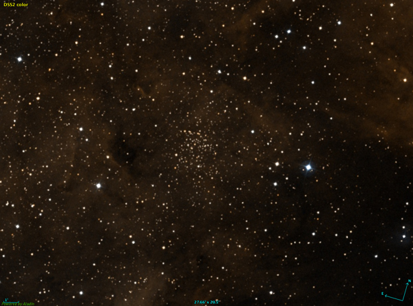 A 28 arc-minute wide image of open cluster Tombaugh 4 by the Digitised Sky Survey (DSS)